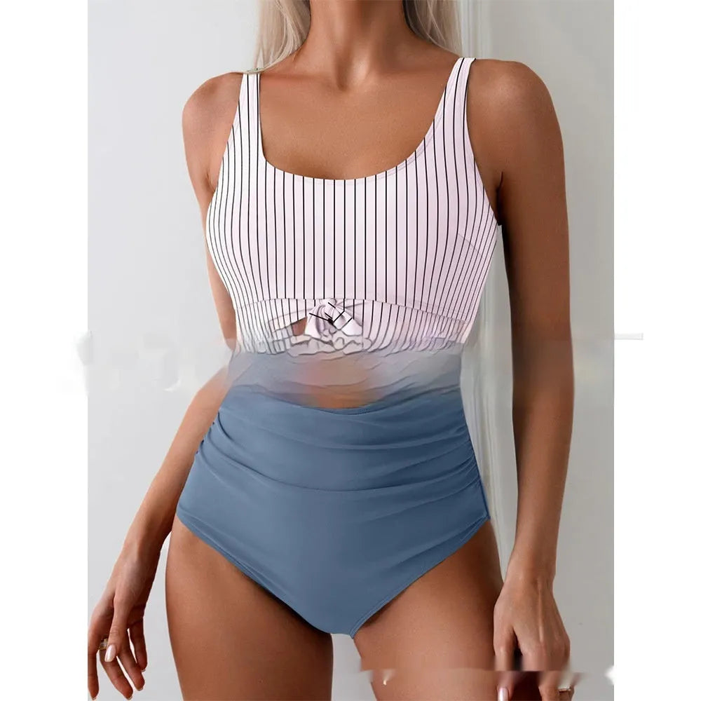 One-piece women's swimsuit with contrast colour straps, covered belly, sleeveless, solid colour, sizes S to XXL