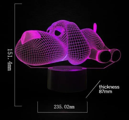 Doggo Desktop Lamp showing 3D illusion dog design with multi-colour illumination