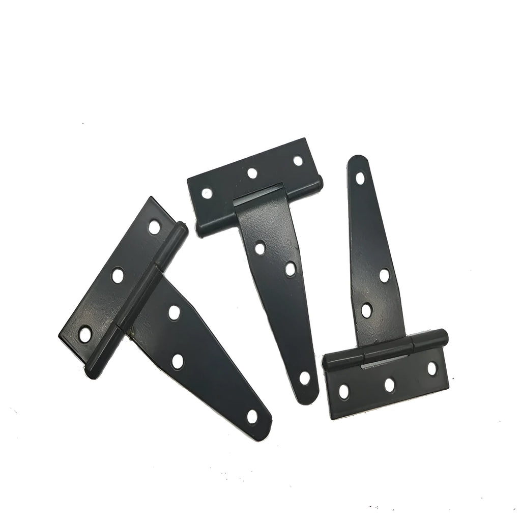 Fixed light T-shaped iron hinge for wooden doors, available in multiple sizes.