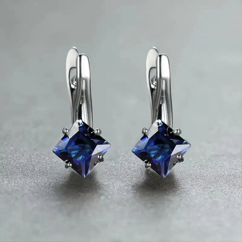 Women's copper earrings with diamond pattern and zircon inlay in blue, green and multicolour options
