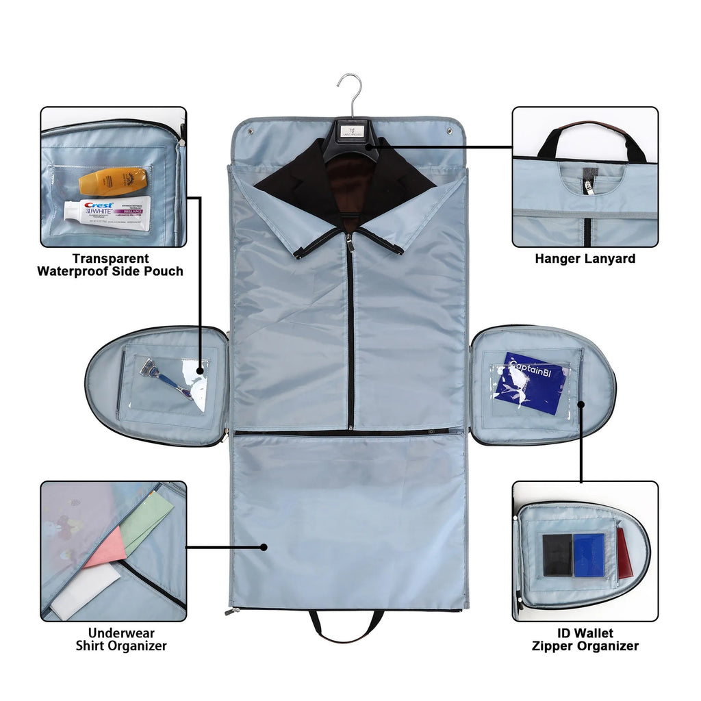 Dark blue folding duffel bag made from oxford cloth, shown with capacity for travel and gym use.