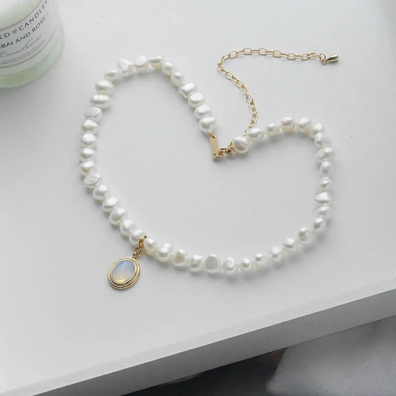 925 sterling silver round medal pearl necklace with geometric design on adjustable chain