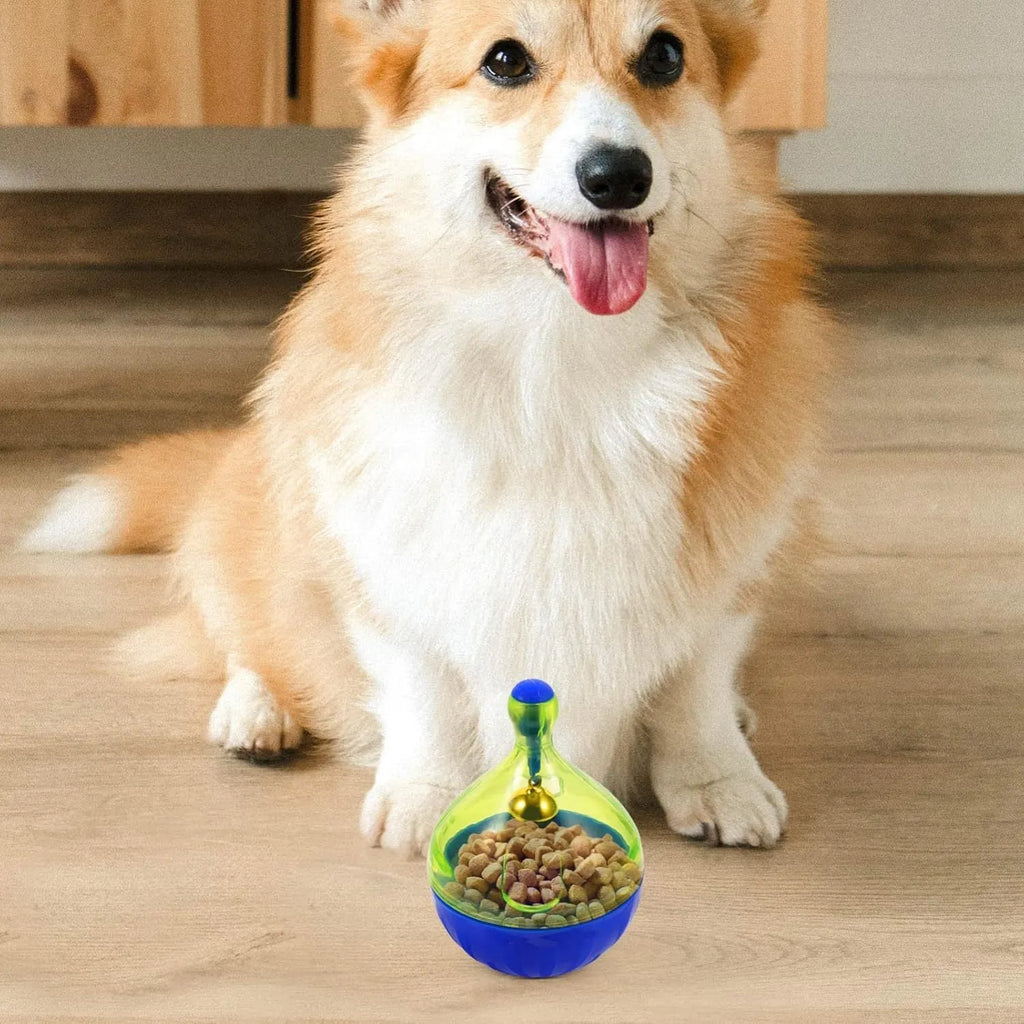 Tumbler-shaped interactive pet treat dispenser ball for dogs and cats with treat release holes