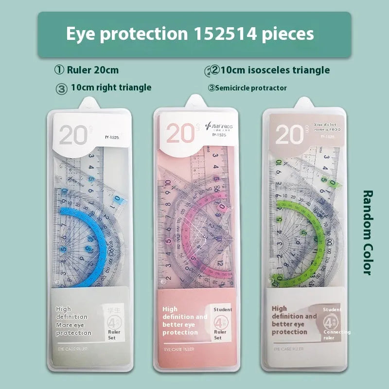Youpai transparent acrylic drawing ruler sets with square protractor for geometry