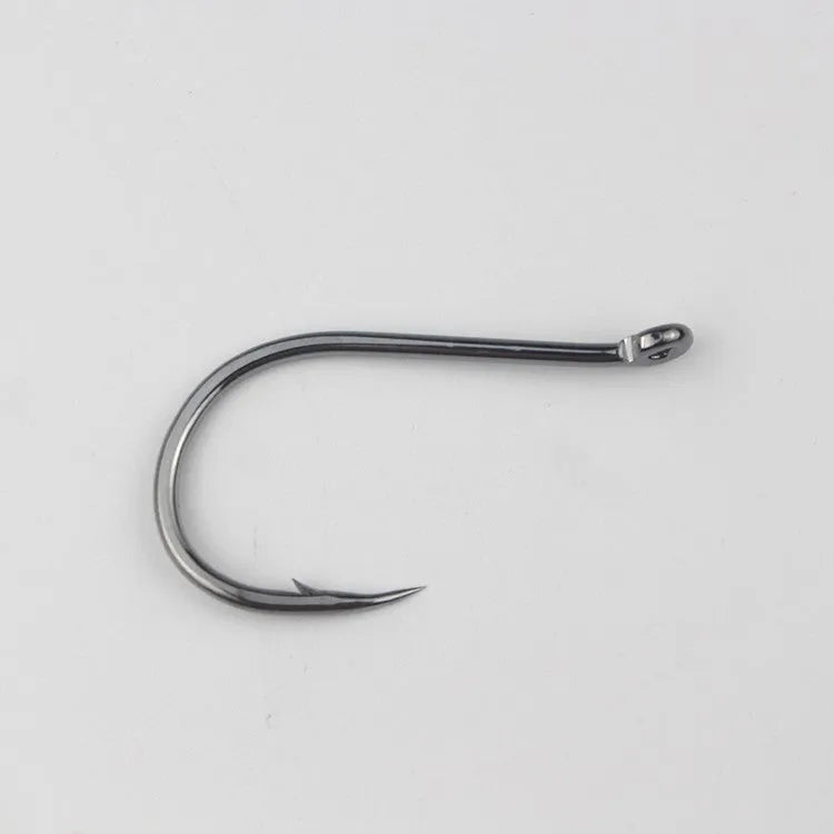 Bulk pack of barbed alloy carbon steel fishing hooks with hole rings for sea fishing