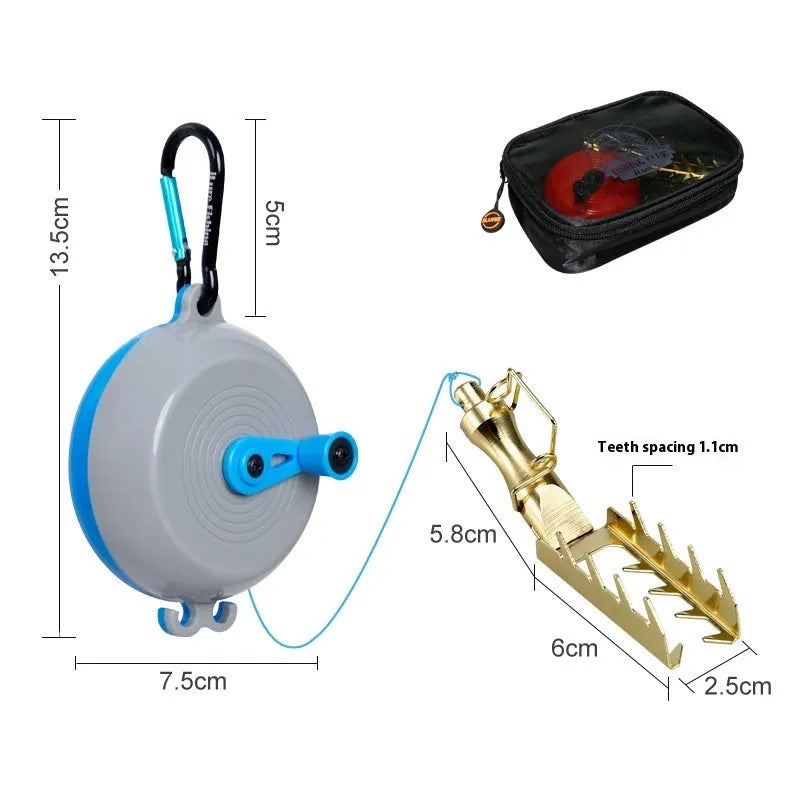 Fishing lure rescue tool with wheel mechanism and braided line for retrieving snagged baits