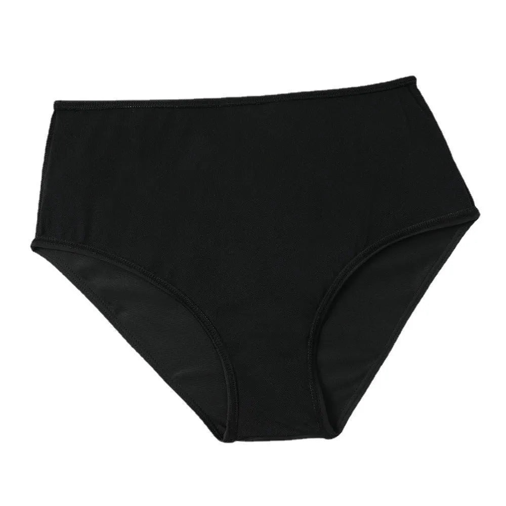 High-waisted black and coconut tree print double-layer swimsuit briefs for women