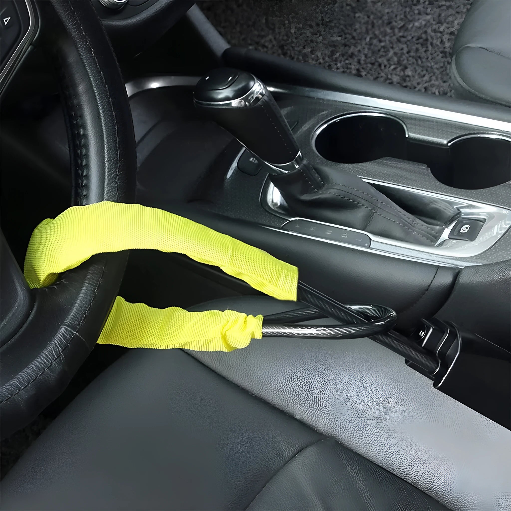 Red steel cable steering wheel lock for General Motors vehicles with copper core mechanism