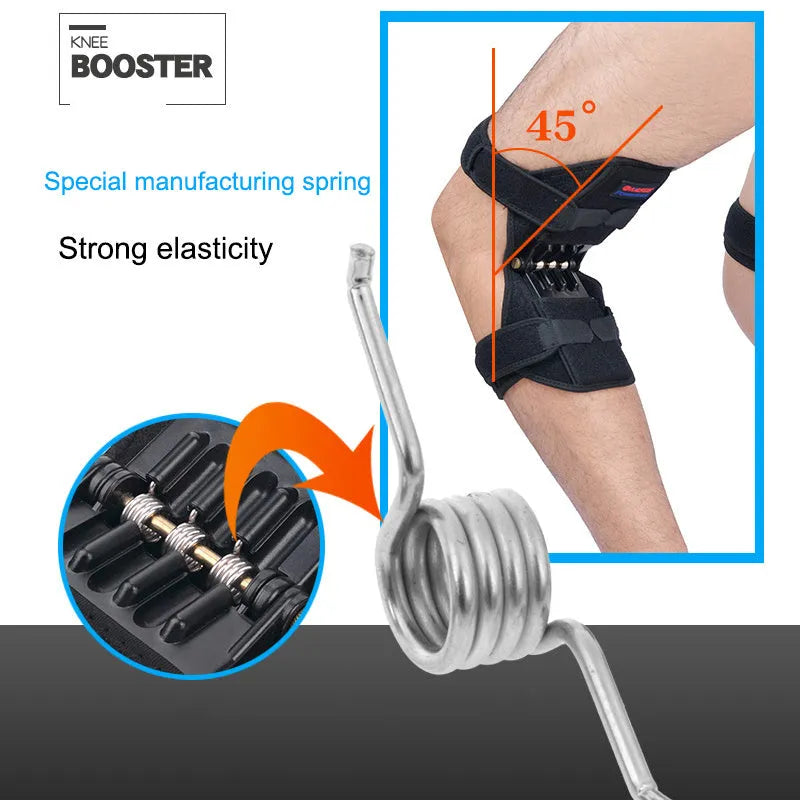 Knee brace with spring mechanism in adjustable design for mountaineering and sports activities