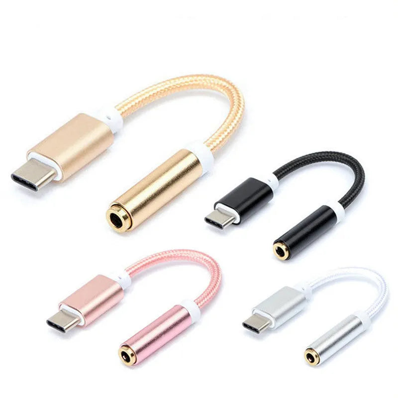 Weaving TYPE-C to 3.5mm adapter cable with 12cm nylon cord in multiple colour options