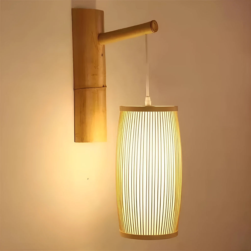Bamboo wall light with woven plait design measuring 15cm diameter