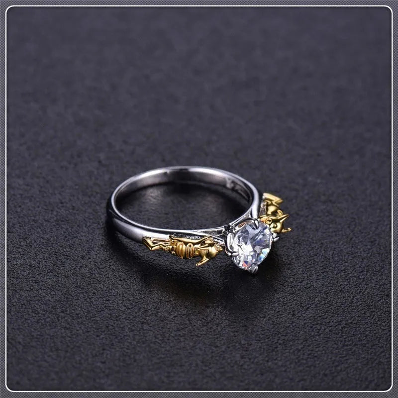 Black gold crystal crown ring for cosplay with copper construction and multiple size options