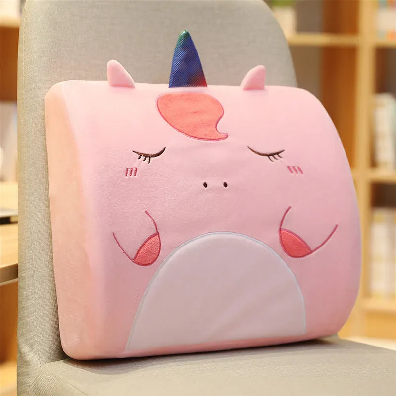 Cartoon memory foam seat back pillow with removable inner core for office and car chairs
