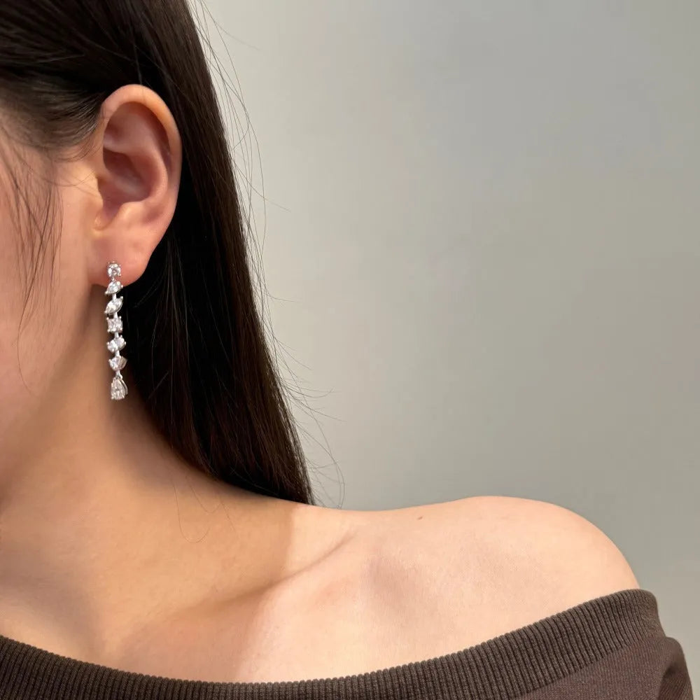 Silver tassel irregular symmetry drop earrings in 925 sterling silver with electroplated finish