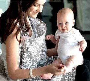 Grey breastfeeding cover with stiff frame made from breathable baby safety cotton