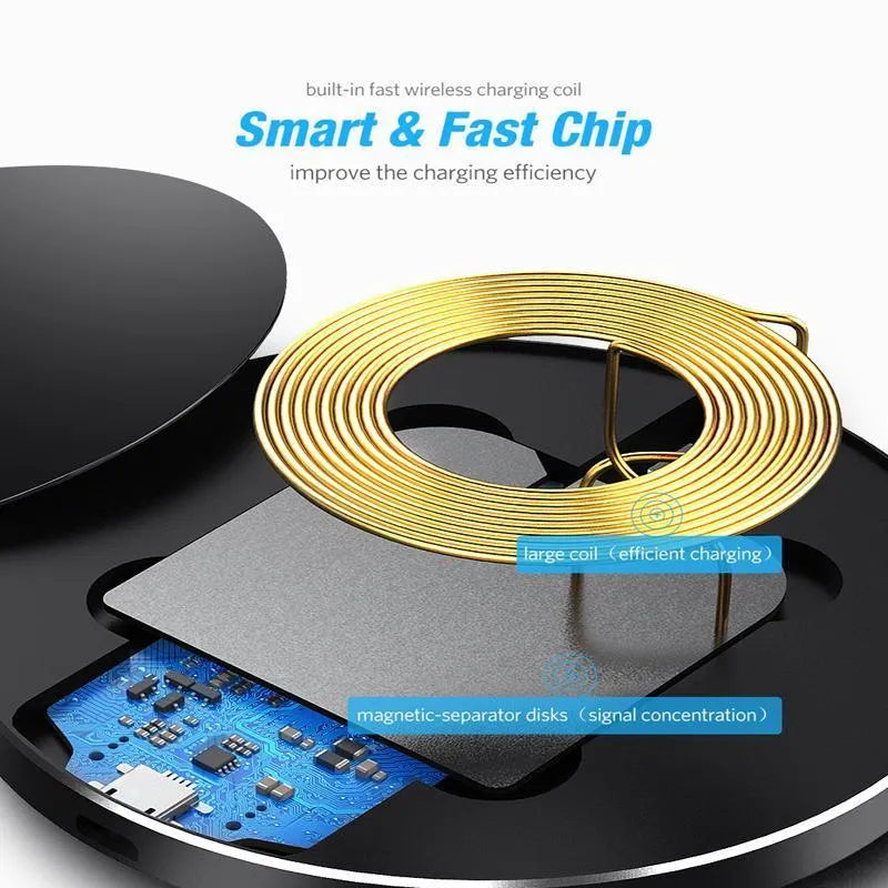 Ultra-thin black square wireless charging pad with 9V fast charging support