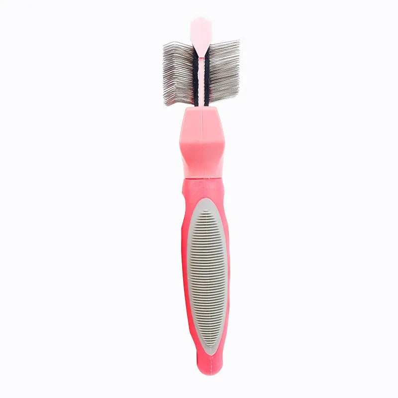 Double-sided soft pet comb with self-cleaning bristles, large size, blue, for cats and dogs