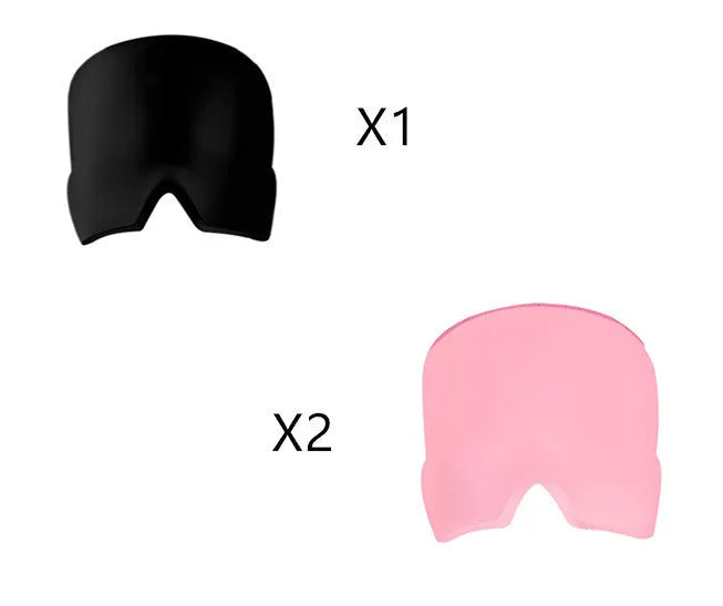 Black elastic gel cold compress eye mask for headache relief with measurements