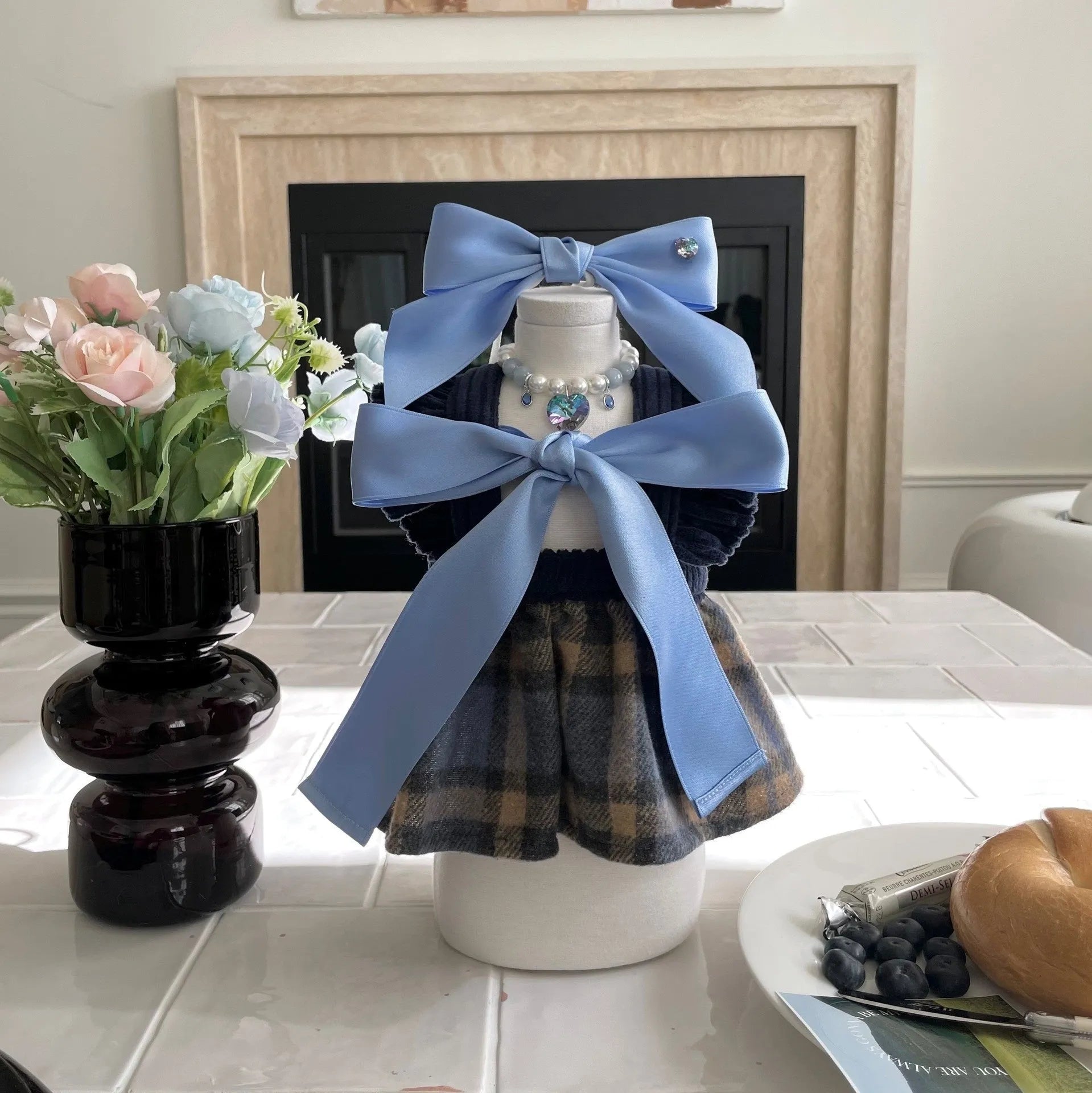 Princess style dog hair band with bow tension adjustment on small dog