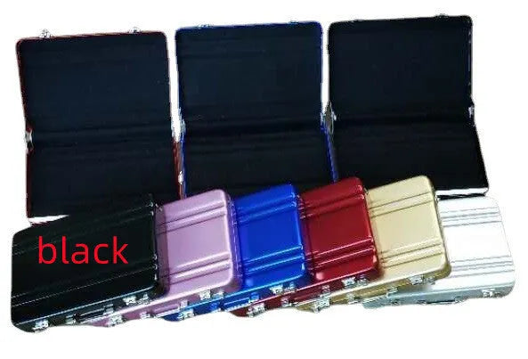 Aluminium alloy metal card holder in red, blue, black, silver, pink, or gold.