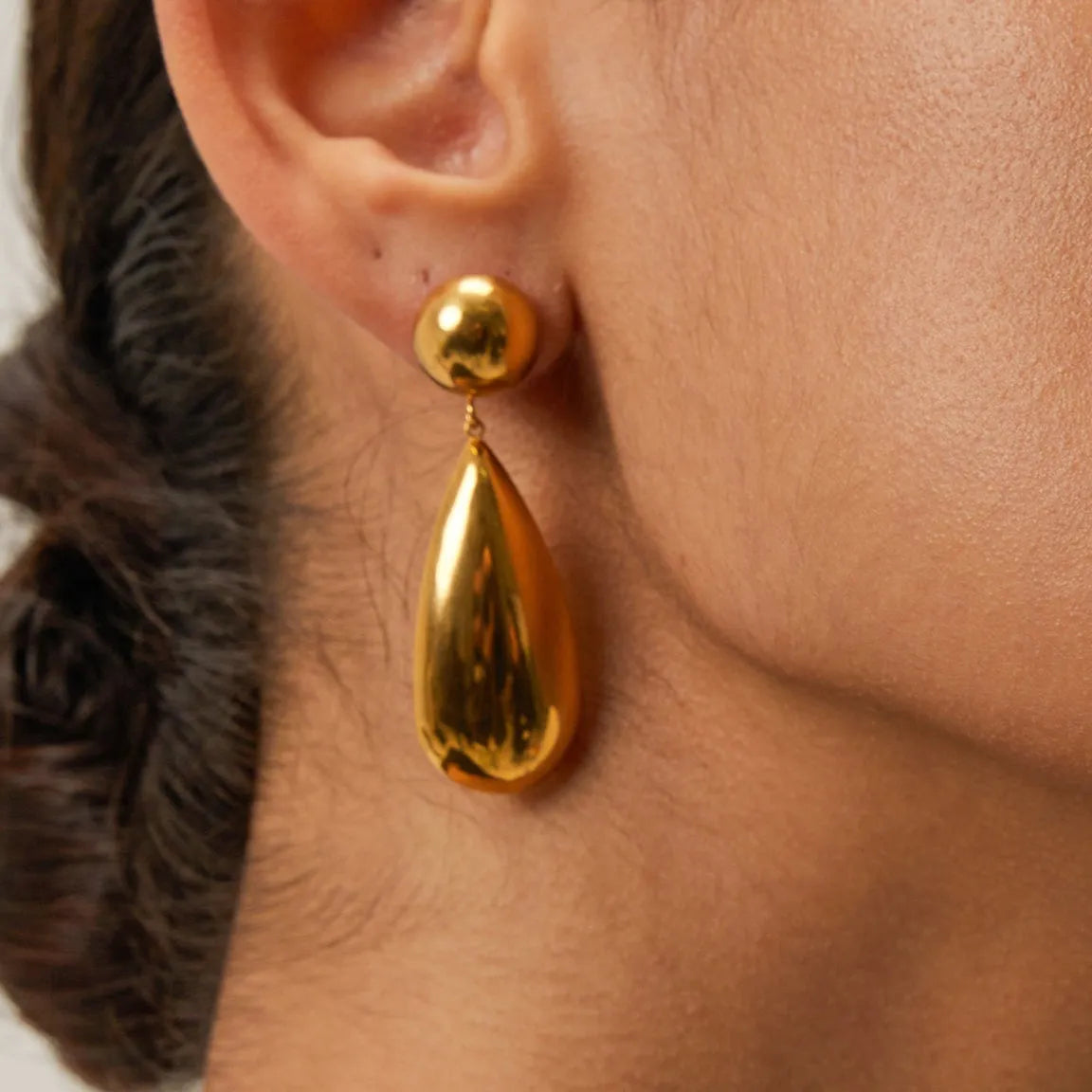 Gold stainless steel hemisphere water drop pendant earrings geometric design