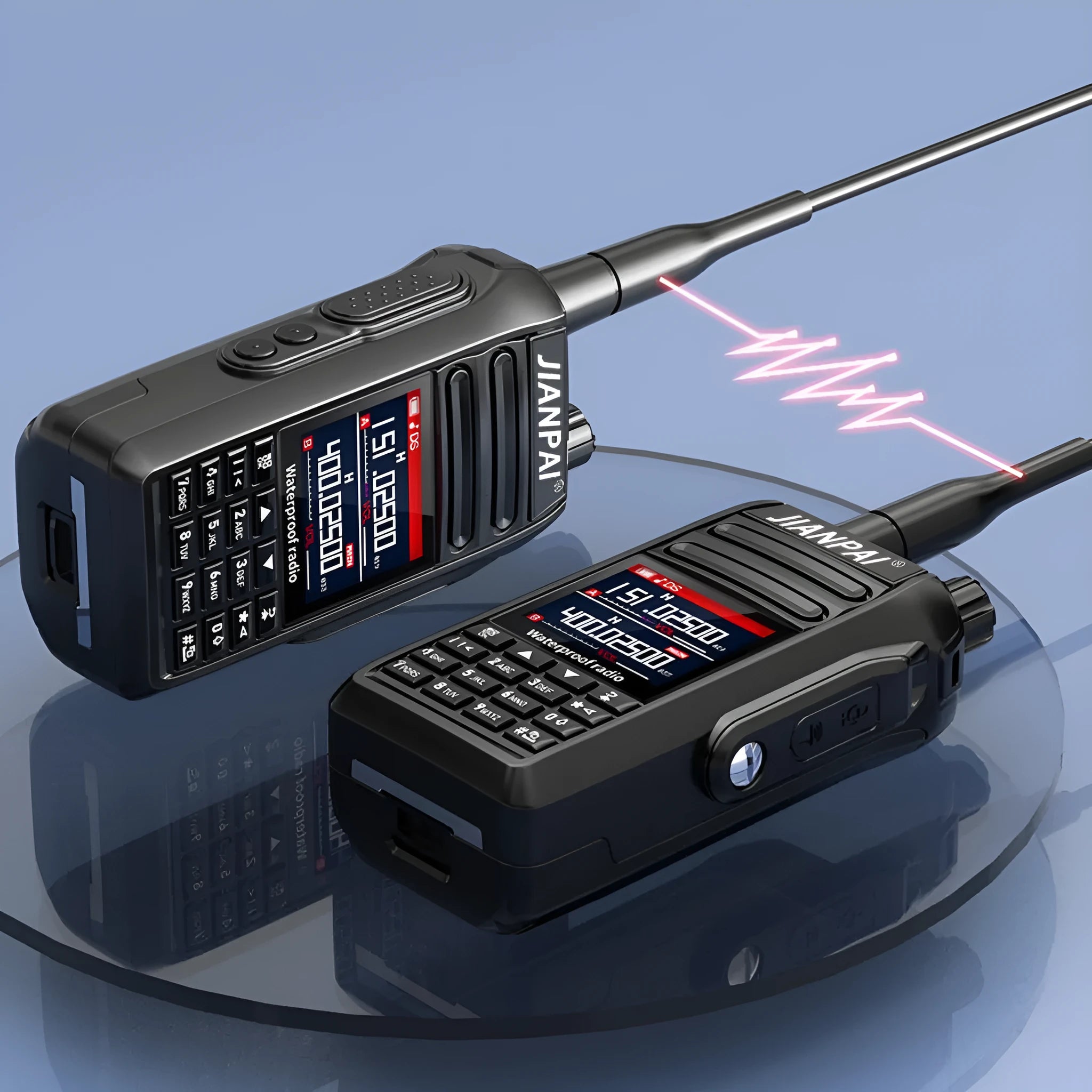 Black Interphone Aviation Full Band waterproof motorcycle Bluetooth communication headset with antenna and accessories.