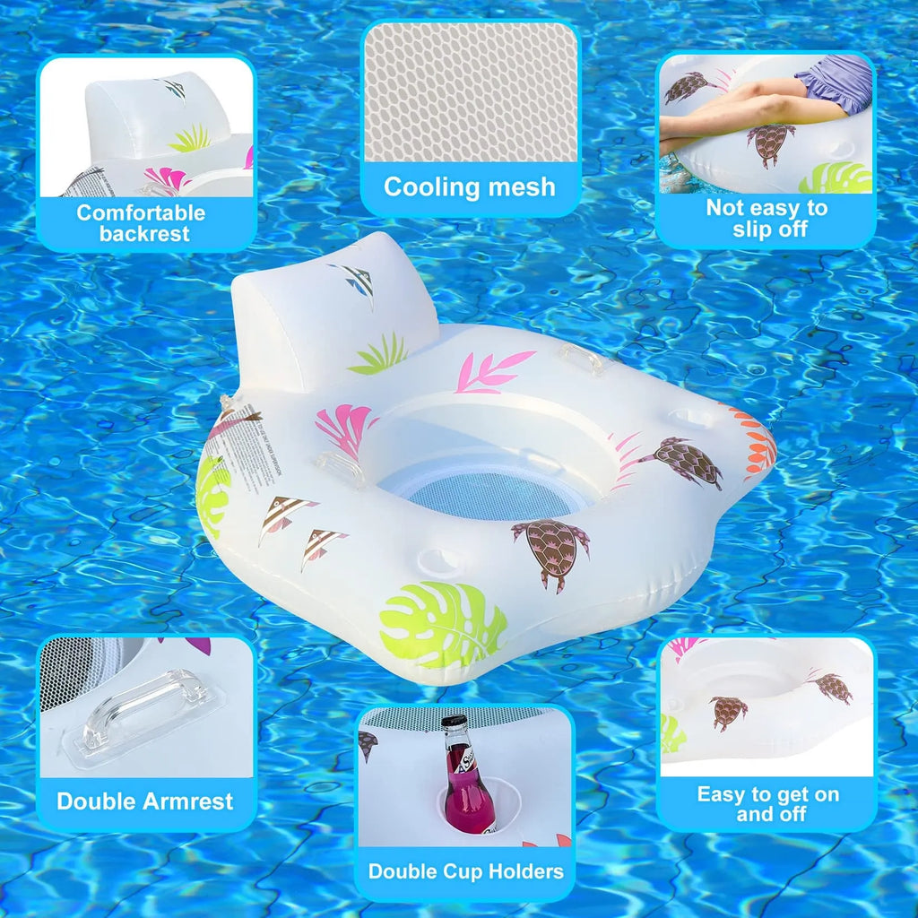 White luminous U-shaped inflatable pool float recliner on 120x120cm scale
