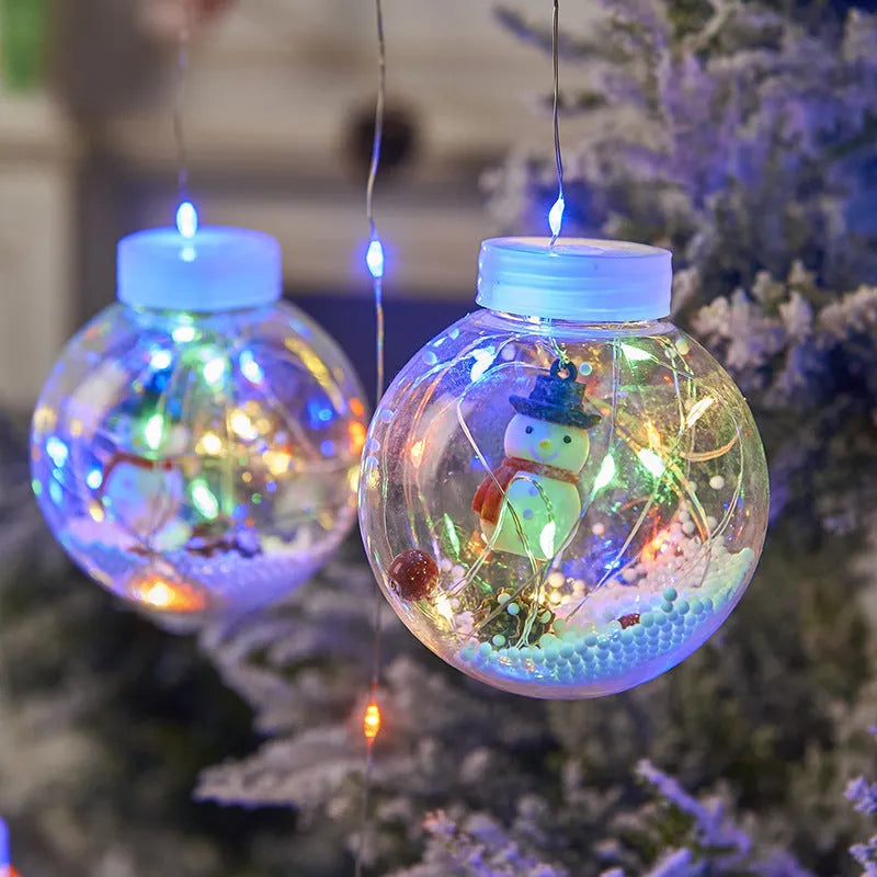 10-piece LED Christmas curtain light set with snowman, tree, and Santa ornaments for window decoration