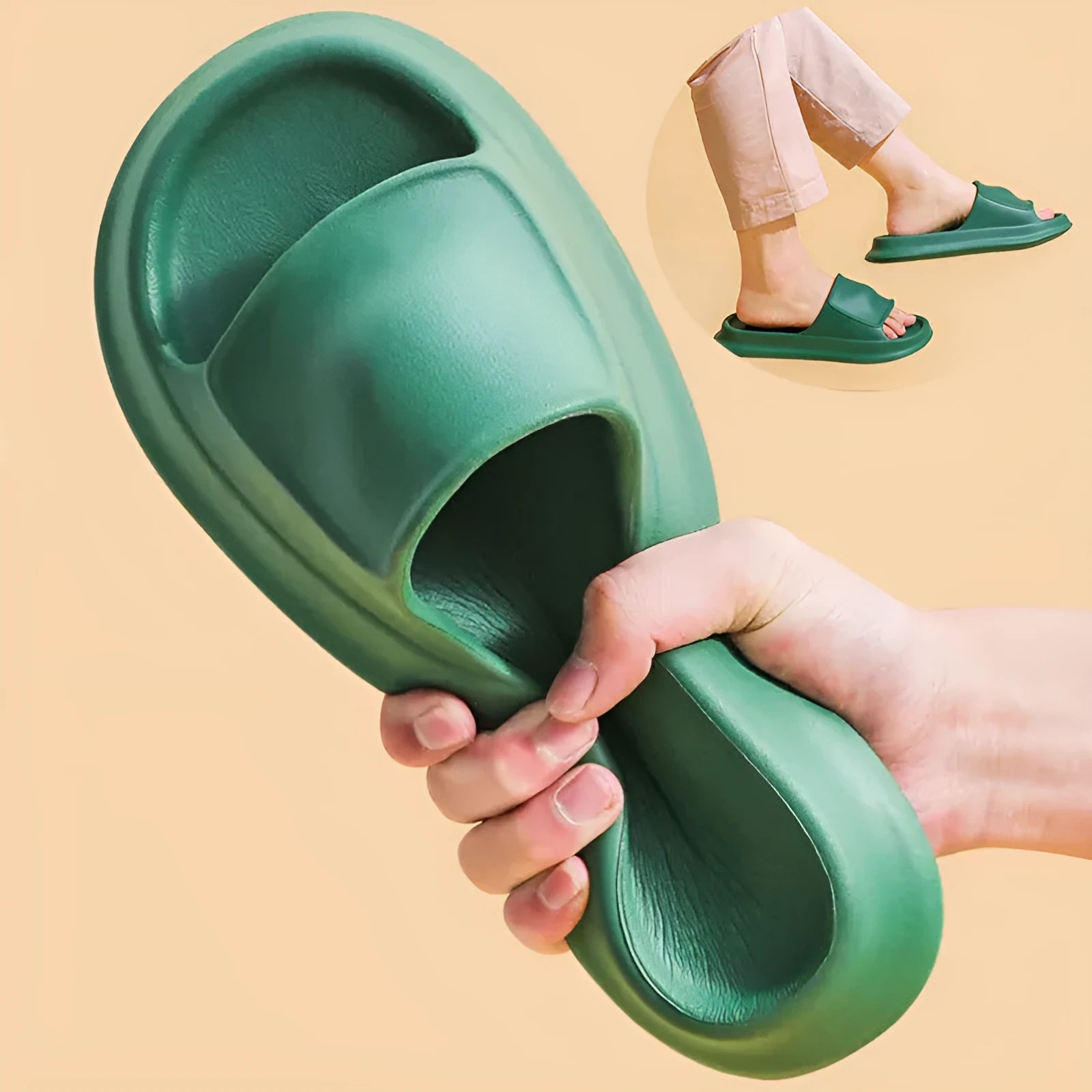 White EVA flip-flop slippers with thick 3.5 cm non-slip sole for bathroom use