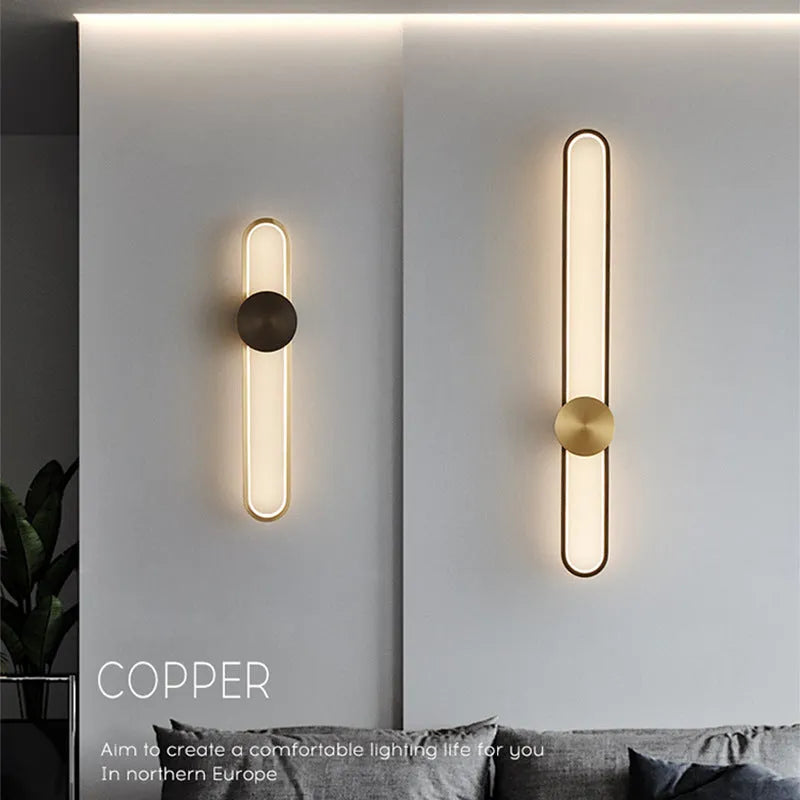 Modern minimalist round wall lamp with iron shade in black or gold finish