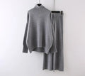 Women's beige acrylic fibre sweater and wide-leg trousers two-piece casual set.