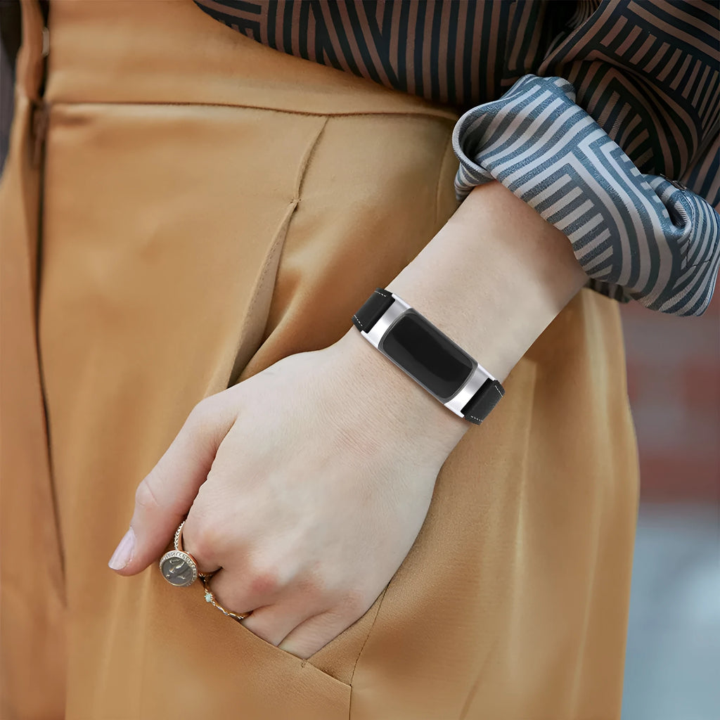 Genuine cowhide leather strap for Fitbit Charge 5 and Charge 6 smartwatches in multiple colours.