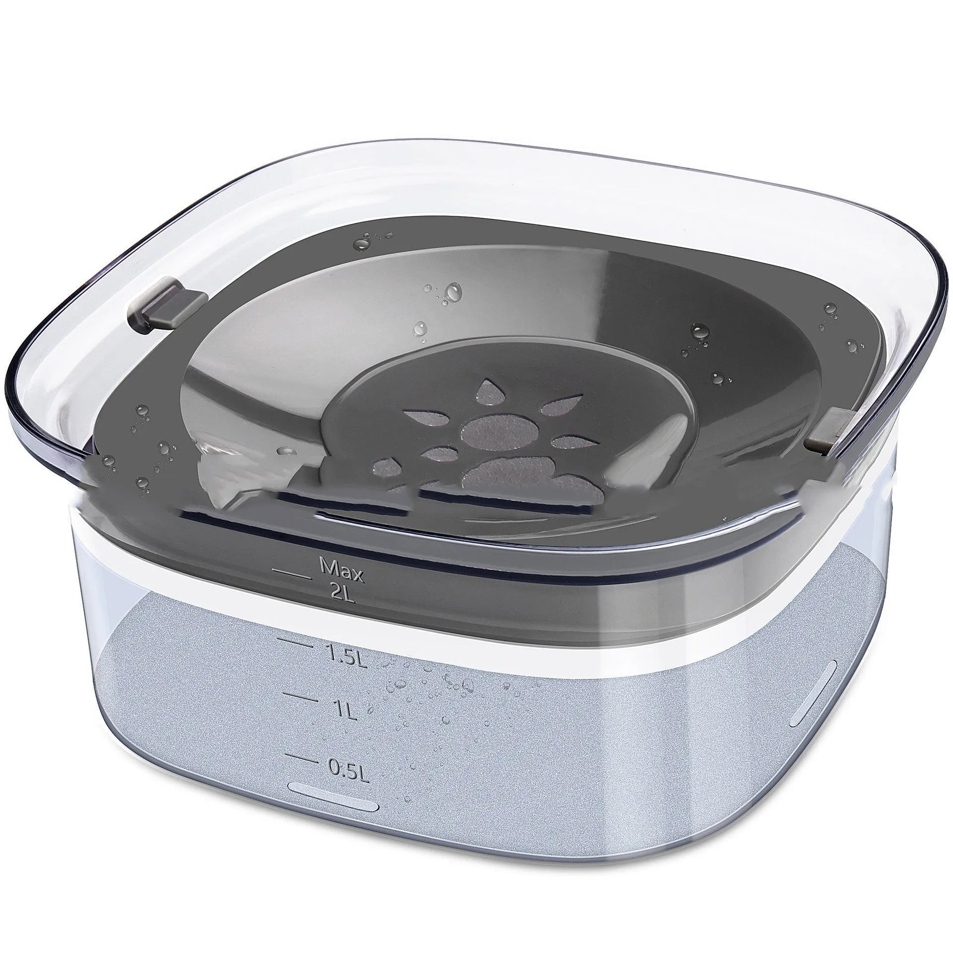 70oz Large Capacity Dog Water Bowl with Spill Proof Design, 2L Transparent Visible Water Level Slow Drinking Bowl for Dogs and Cats, Antispill Non-Slip Silicone Plugs and Frosted Bottom for Clean Floors
