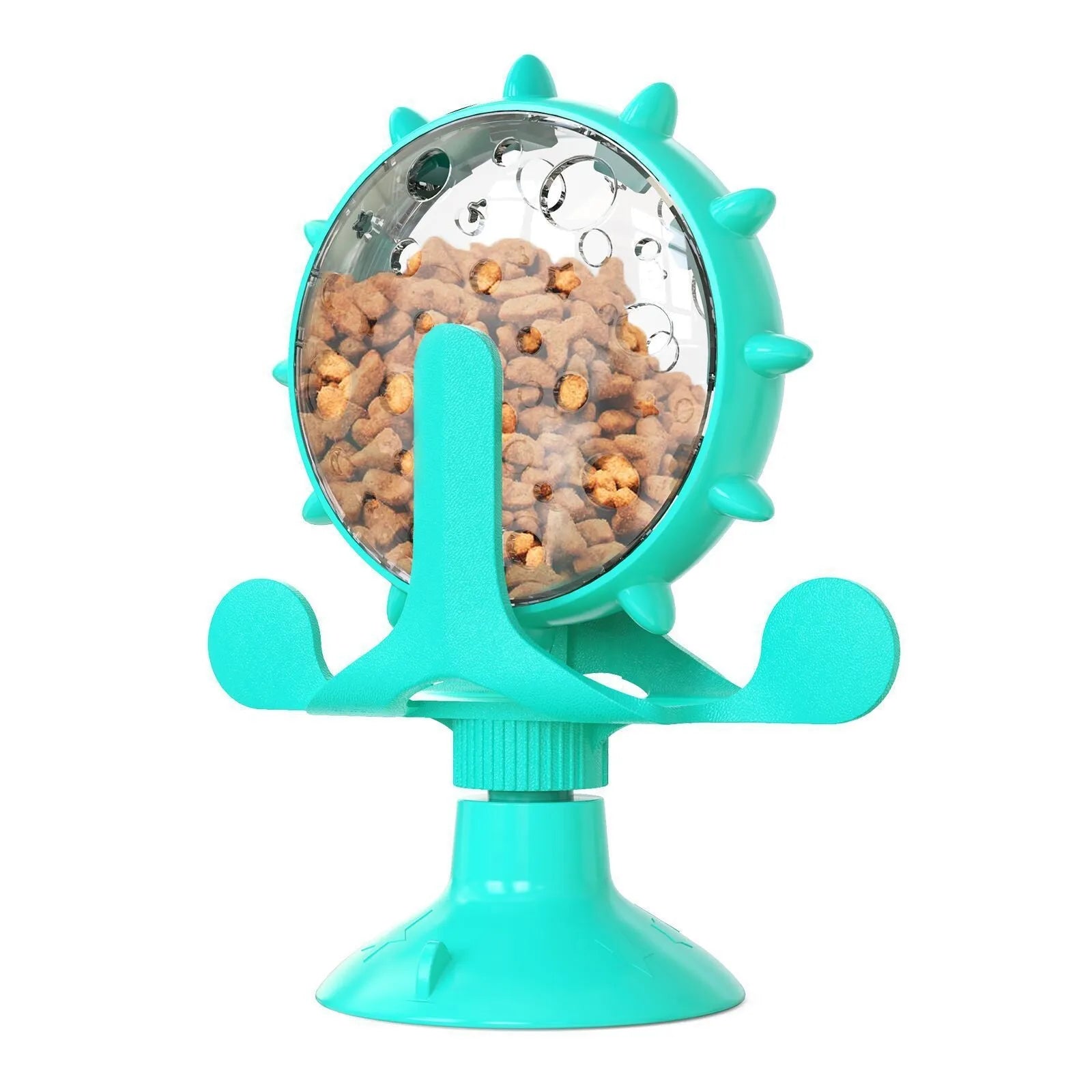 Interactive cat puzzle toy slow feeder with spinner and suction cup base in multiple colours