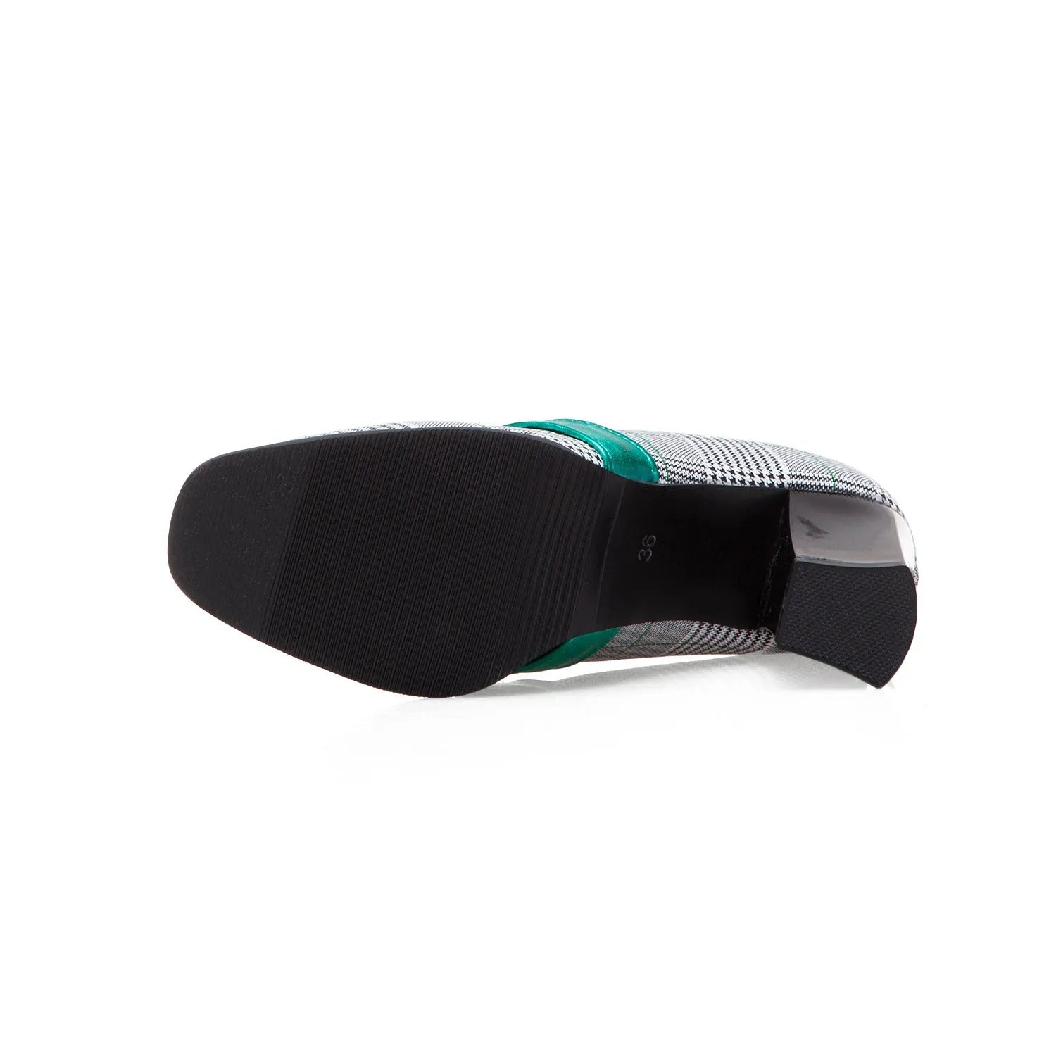 Women's metal decorative square toe slip-on shoes in green artificial PU with colour-matched metal detail