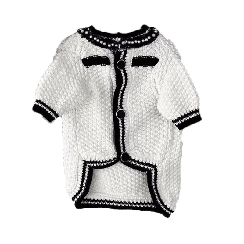Korean style pearl collar dog sweater in black and white colours for small dogs