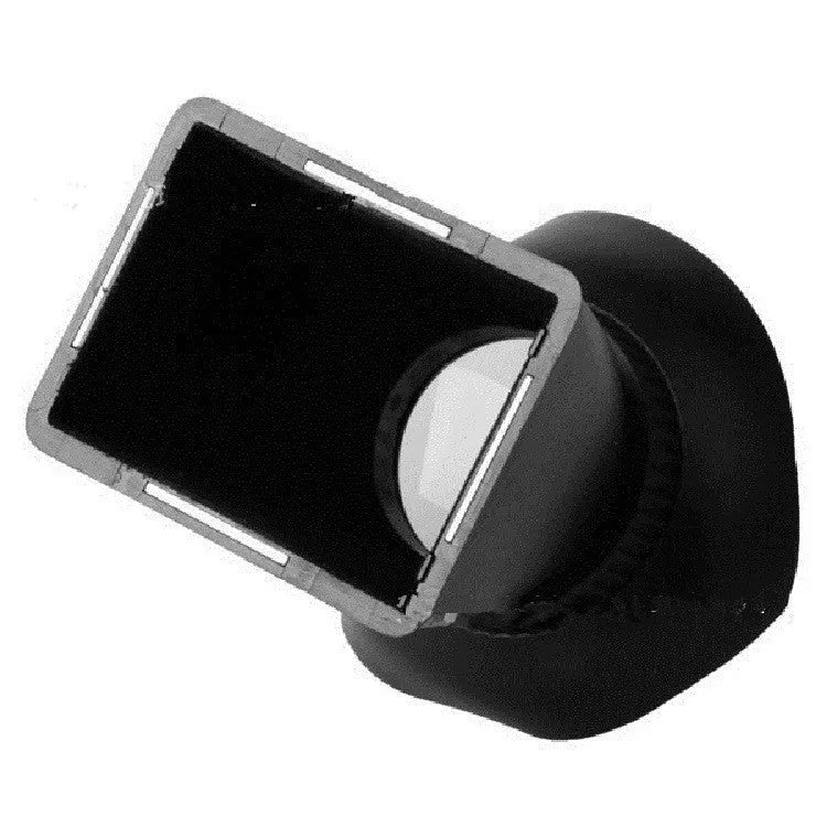 Black camera LCD viewfinder magnifier with magnetic mount attached to a DSLR screen.