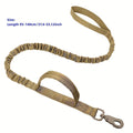 A black retractable dog leash for large breeds, extended to show its length, with a comfortable handle and reflective stitching.