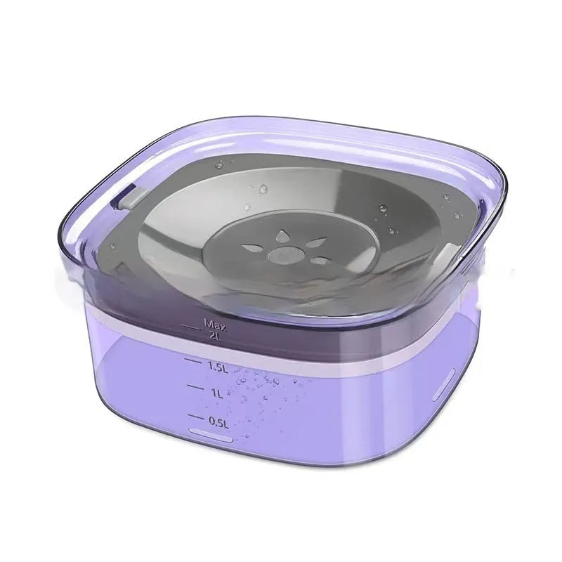 70oz Large Capacity Dog Water Bowl with Spill Proof Design, 2L Transparent Visible Water Level Slow Drinking Bowl for Dogs and Cats, Antispill Non-Slip Silicone Plugs and Frosted Bottom for Clean Floors