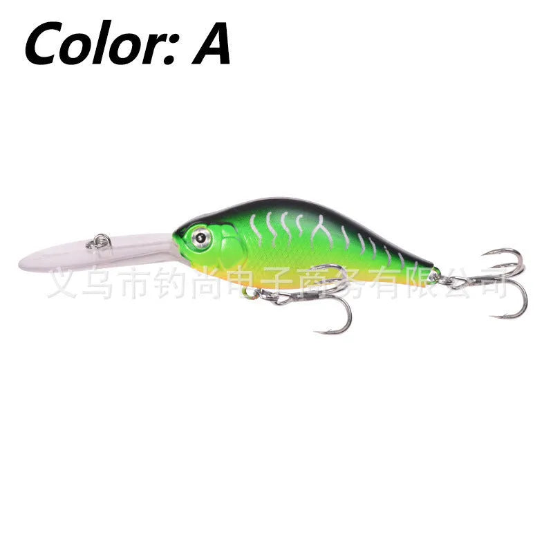 Fat Man Deep Diving Mino Lure crankbait in colour showing long diving lip and treble hooks.