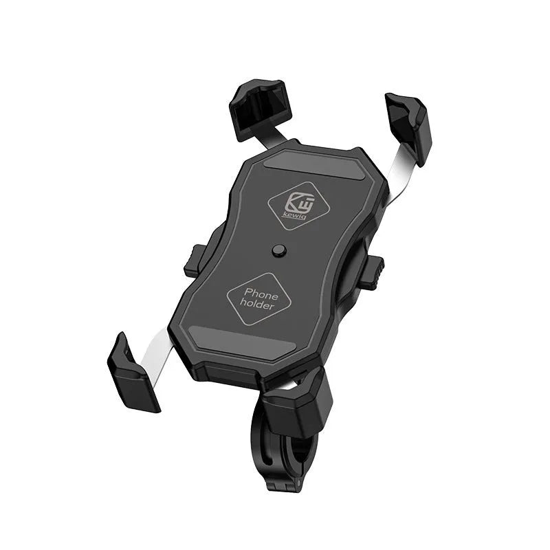 Black anti-fall telescopic bicycle phone bracket mounted on handlebar with four-claw grip