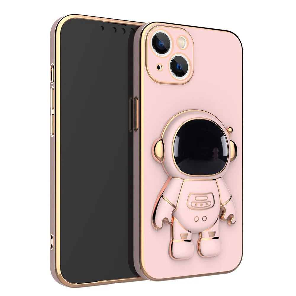 3D astronaut TPU phone case with electroplating bracket for iPhone, in black