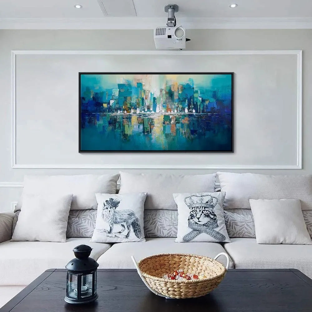 Hand-painted abstract oil painting on canvas with horizontal orientation, available in multiple sizes up to 240cm x 120cm