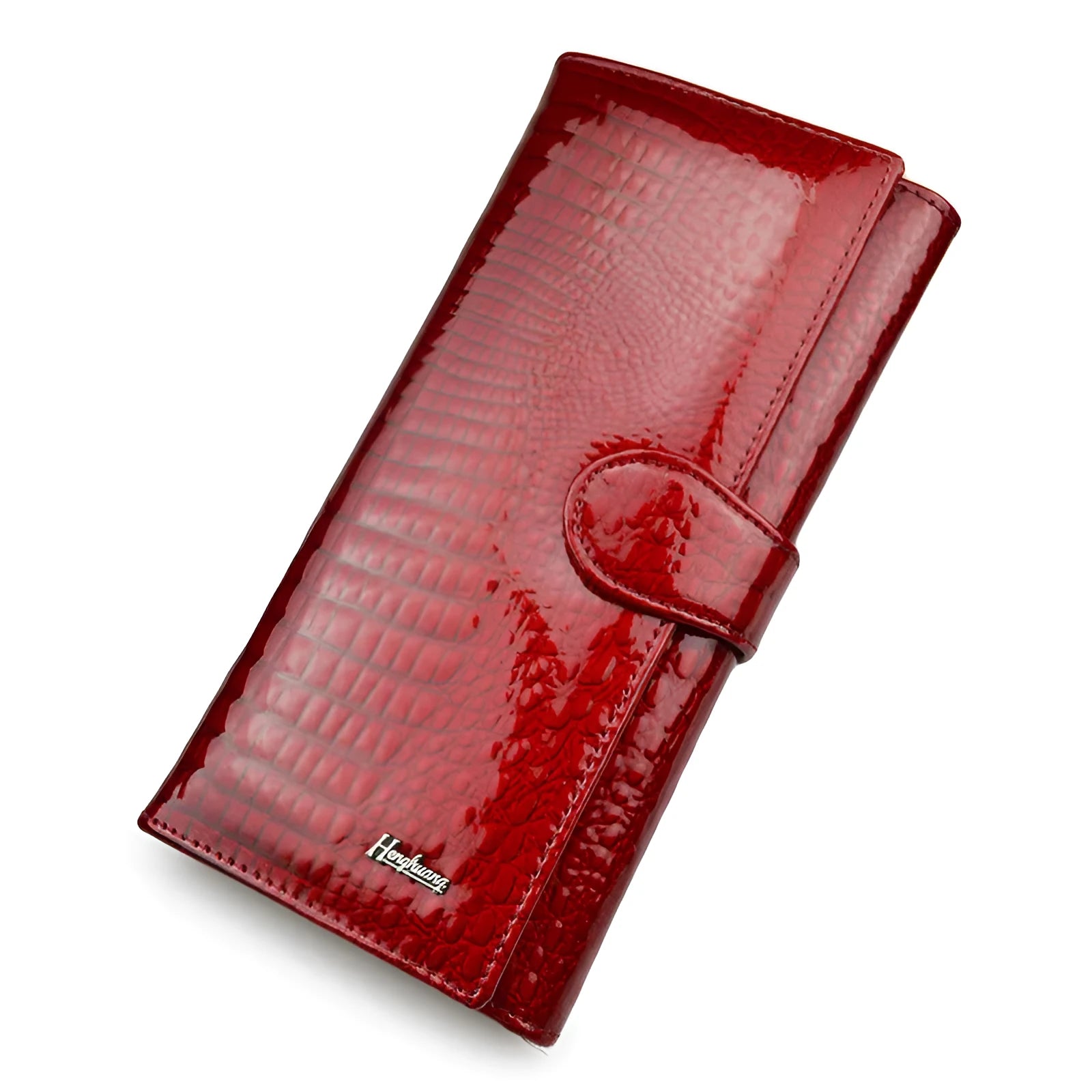 Women's genuine leather coin purse with crocodile pattern detailing in red, wine red, and black colour options