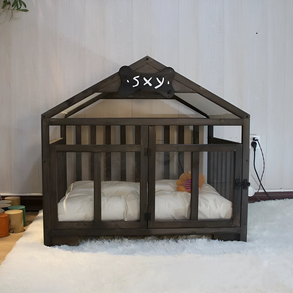 Wooden pet house for cats and small dogs in white finish, removable and washable
