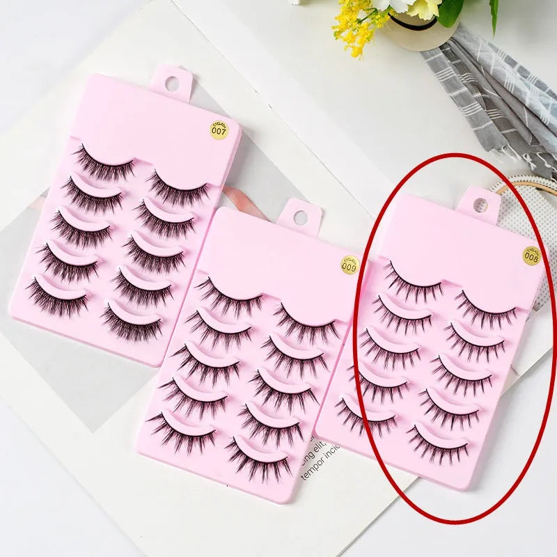 Manga style false eyelashes set showing three wispy styles for anime cosplay and Korean makeup