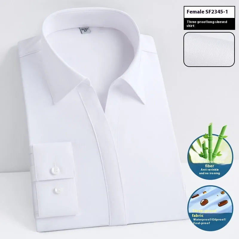 Men's waterproof business shirt in bamboo fibre with slim fit and square collar