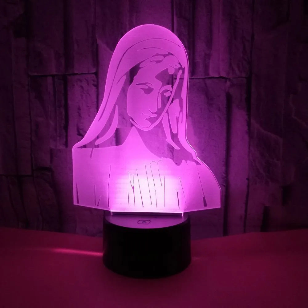 3D LED night light showing colourful dual-ring pattern from laser-engraved acrylic plate with touch control base