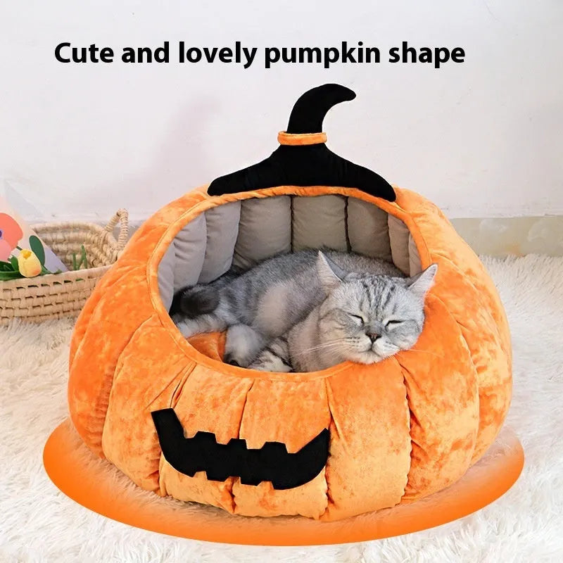 Halloween pumpkin design cat bed in orange or black cloth for indoor pets