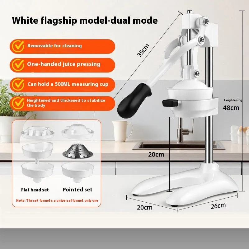 Commercial stainless steel manual citrus juicer with 480cm length on a countertop.